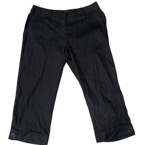 Trina Turk Linen Blend Black Cropped  Cuffed Pants. Button Embellishment. Sz 4.